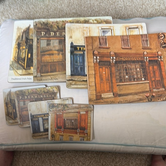 Guaranteed Irish Other - Set of Four Traditional Irish Pub Mats with Matching Coasters